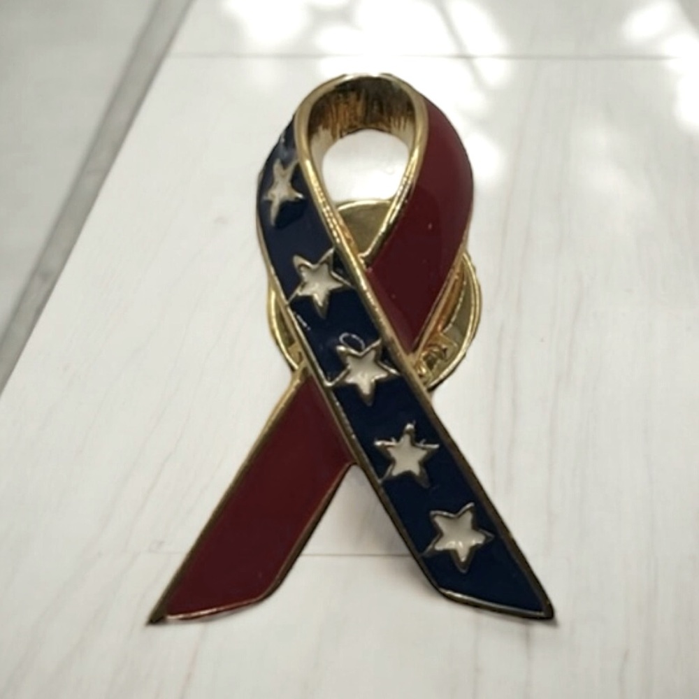 U.S.A Red White and Blue Stars Ribbon Pin Patriot Brooch‎